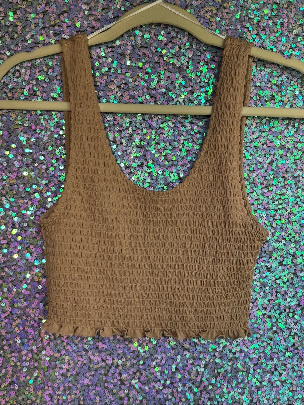 Love Tree Smocked Cropped Tan Tank Top